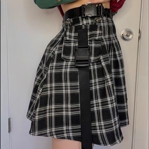 Plaid Edgy Black Buckle Tennis Skirt